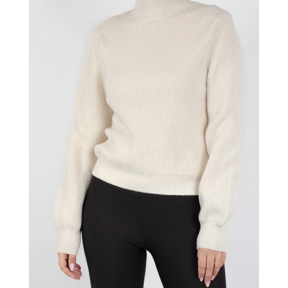 Zara Ribbed Mock Neck Pullover Sweater Sz Large Cream Neutral Closet Staple
